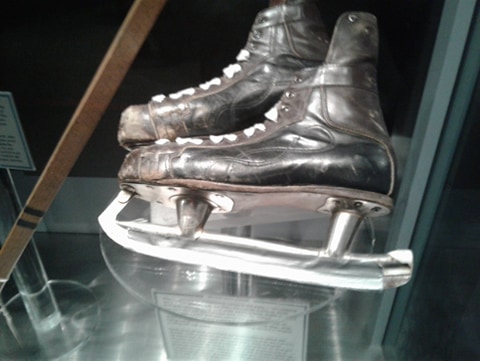 the Hockey Hall of Fame has many examples of skates throughout. These, places on a clear pedestal, are likely from the fifties. 